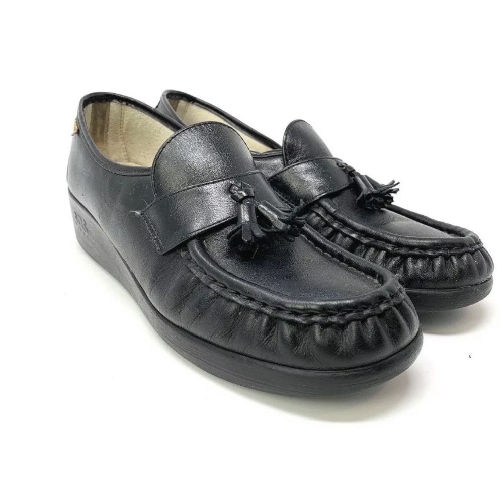 SAS Black Tassel Wedge Loafers Sz 10.5 S Leather